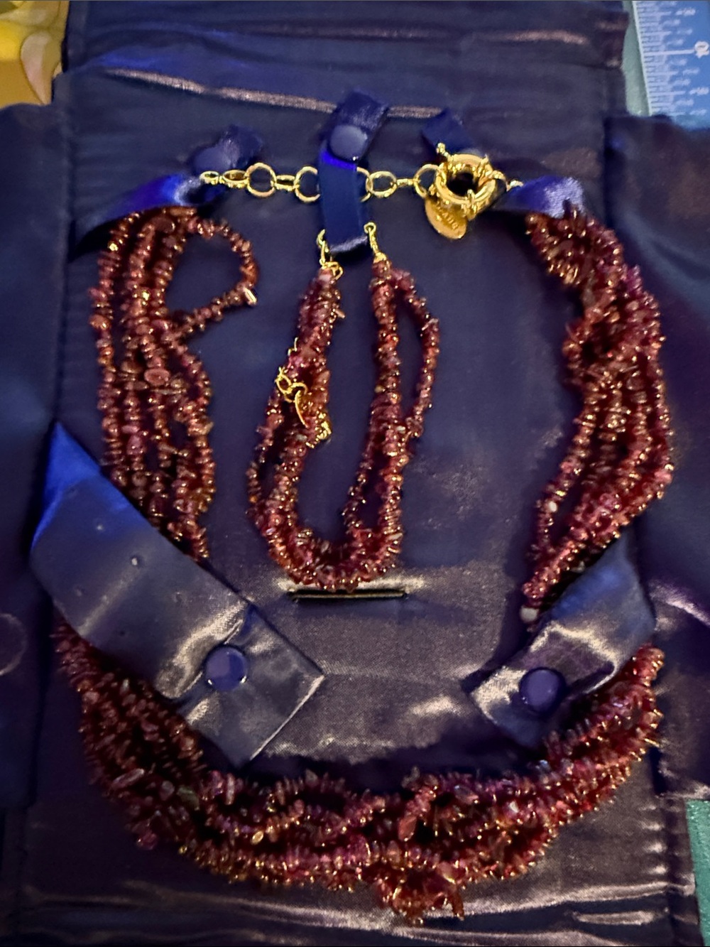 Elegant Garnet-Tone Beaded Necklace and Bracelet Set by